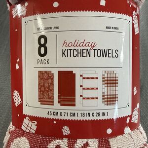 Holiday Kitchen 100% Cotton Towels 8-pack Town & Country Living Red White NWT
